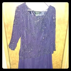 3/4 Sleeve Full-Length Beaded Pop Over Gown